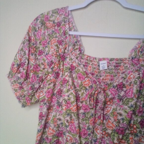 Old Navy Dress S Petite Peasant Short Sleeve Floral Colorful - Picture 9 of 14